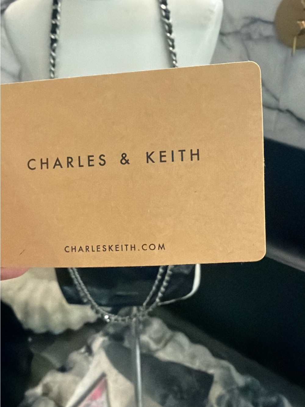 Charles & Keith Black Quilted Shoulder Bag with Silver Chain - Picture 2 of 2